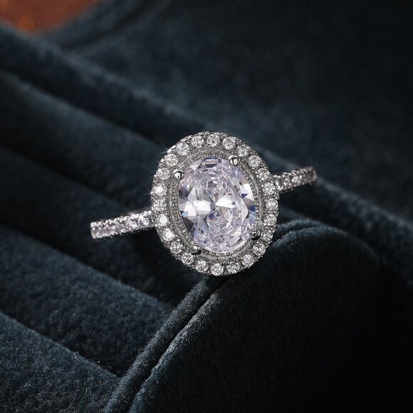 Beautiful Big Oval Pure Zircon Silver Plated Elegant Ring for Women, L113